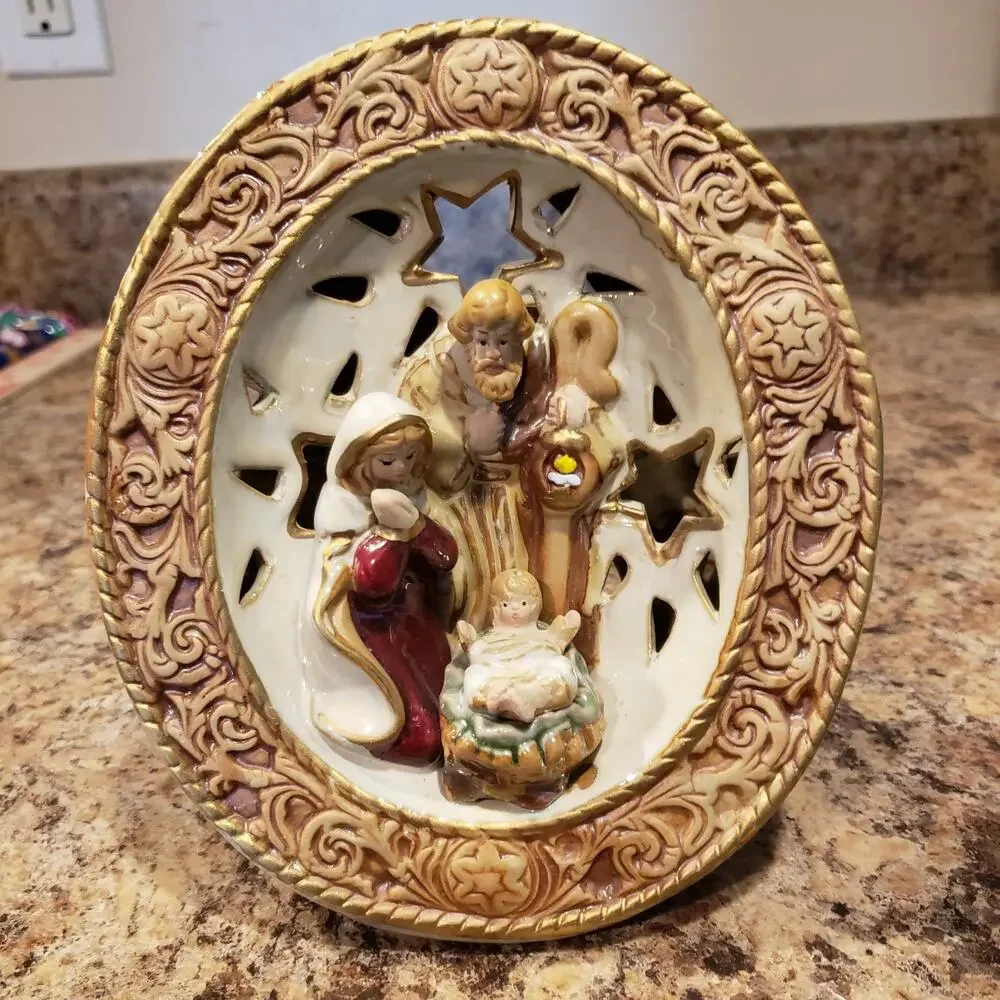 TII Collections Nativity Ceramic Tea Light Candle Holder Mother Mary, Baby Jesus